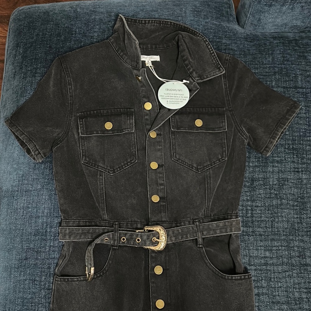 black denim jumpsuit